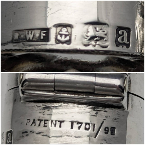 1900年 英国アンティーク ガラス製 フラスコ 純銀蓋 R W Forsyth